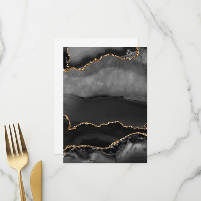 Imitate Gray Marbled Agate Golden Glitzer Schwarze Menükarte (Vorderseite/Rückseite Beispiel)