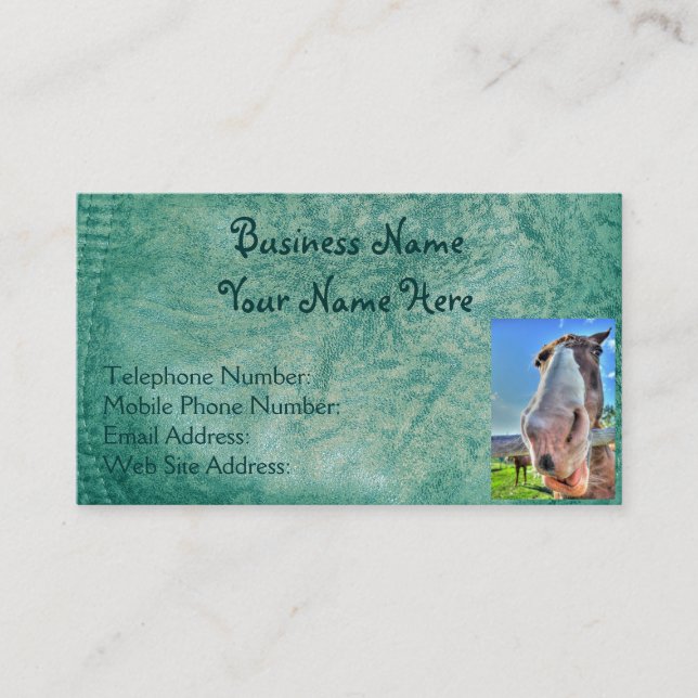 Imitate Green Leather & Happy Horse Design Visitenkarte (Vorderseite)
