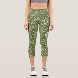 Imitate Grüne Glitzer Textur Look-like Graphic Capri Leggings