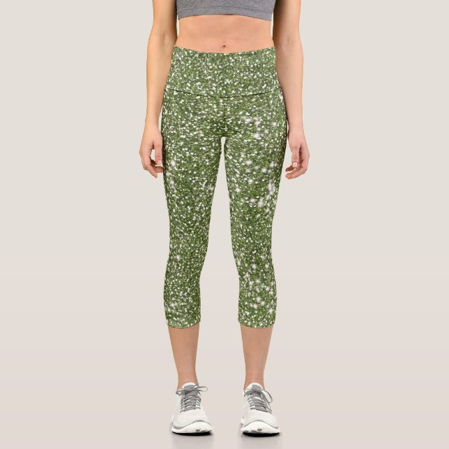 Imitate Grüne Glitzer Textur Look-like Graphic Capri Leggings (Vorderseite)