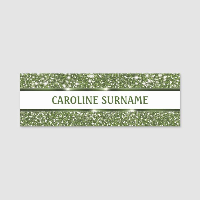 Imitate Grüne Glitzer Textur mit Individuelle Name Namensschild (Vorderseite)