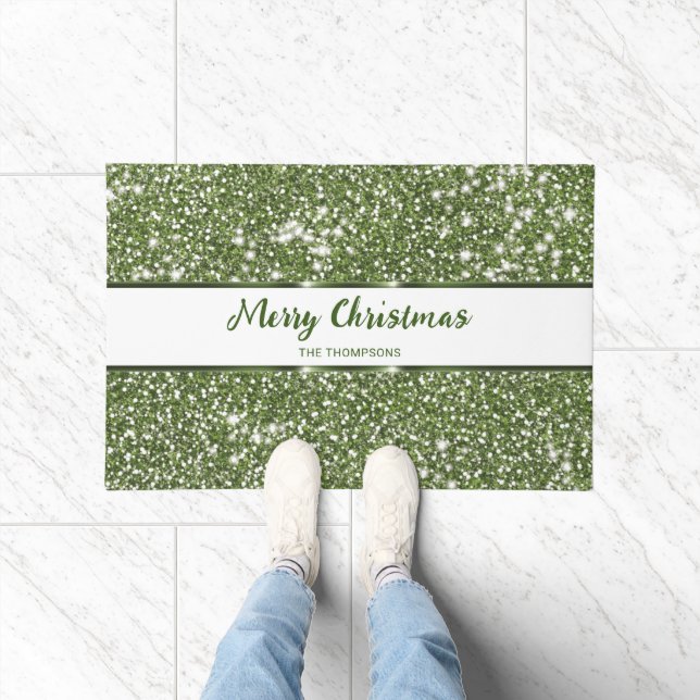 Imitate Grüne Glitzer Textur sehen frohe Weihnacht Fußmatte (Indoor)