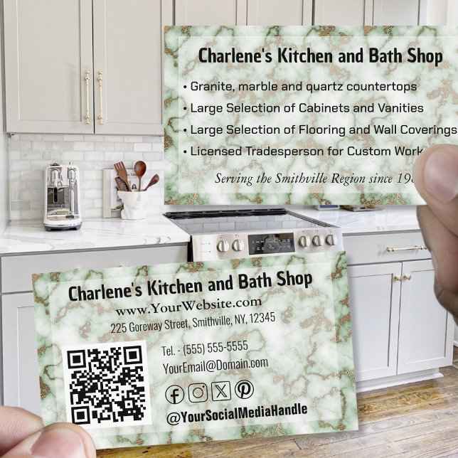 Imitate Grüner Goldmarmor für Küchen Umkleidegesch Visitenkarte (Faux Green Gold Marble for Kitchen Remodeling Shop Business Card by Office Accessories Shop)