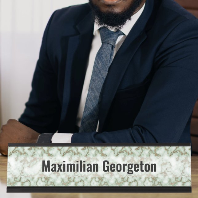 Imitate Grüner Goldmarmor Schreibtischnamensplakette (Faux Green Gold Marble Desk Name Plate by Office Accessories Shop)