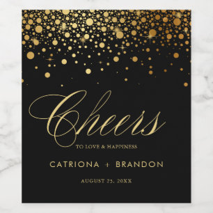 Imitate Hochzeit von Gold Foil & Black Confetti Do Weinetikett