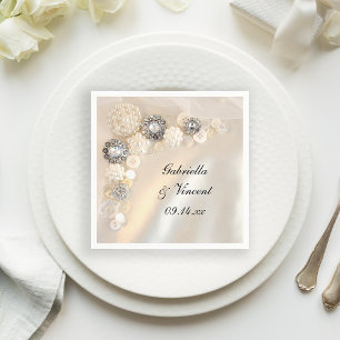 Imitate Hochzeitsknöpfe mit weißer Perle und Diama Serviette