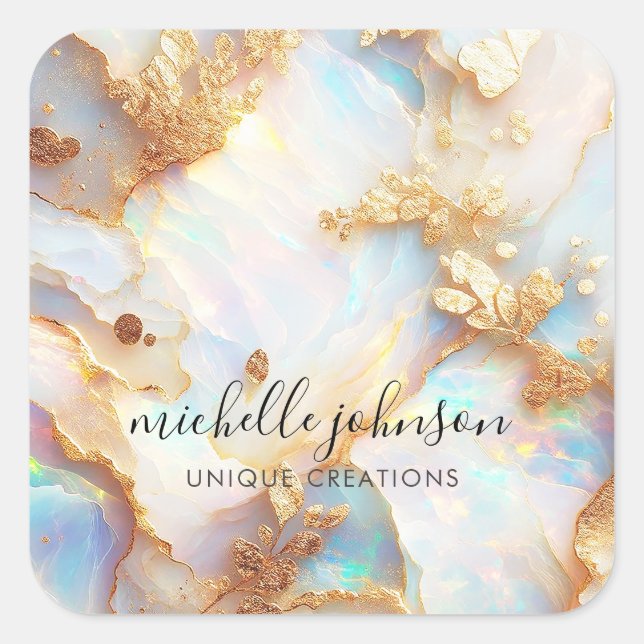 Imitate Holografische Iridescent Opal Crystal Crea Quadratischer Aufkleber (Vorderseite)