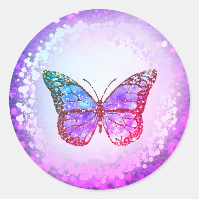 Imitate holografisches lila Schmetterlinglogo Runder Aufkleber (Vorderseite)