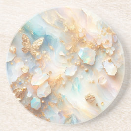Imitate Holographic Opal Moonstone Gold Butterfly Getränkeuntersetzer