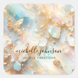 Imitate Holographic Opal Moonstone Gold Butterfly Quadratischer Aufkleber