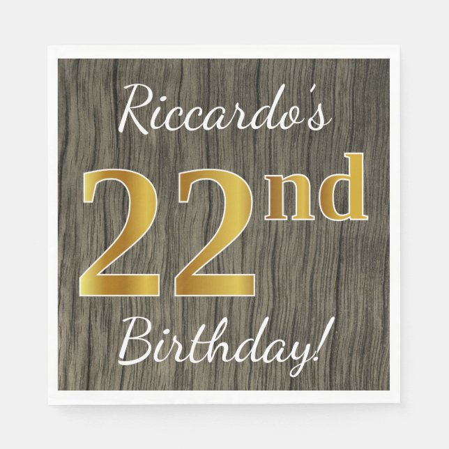 Imitate Holz, Imitate Gold 22. Geburtstag + Indivi Serviette (Vorderseite)