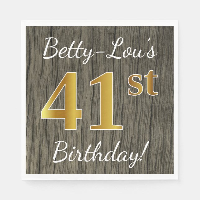 Imitate Holz, Imitate Gold 41. Geburtstag + Indivi Serviette (Vorderseite)
