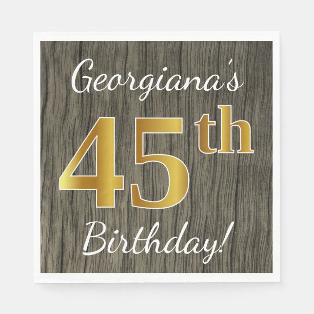 Imitate Holz, Imitate Gold 45. Geburtstag + Indivi Serviette (Vorderseite)