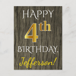 Imitate Holz, Imitate Gold 4. Geburtstag + Individ Postkarte