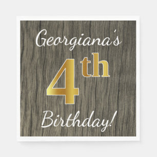 Imitate Holz, Imitate Gold 4. Geburtstag + Individ Serviette