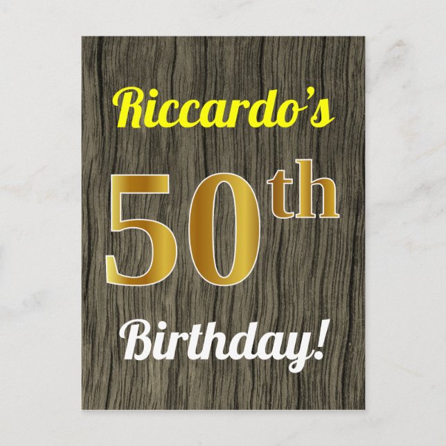 Imitate Holz, Imitate Gold 50. Geburtstag & Indivi Postkarte (Vorderseite)