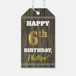 Imitate Holz, Imitate Gold 6. Geburtstag + Individ Geschenkanhänger