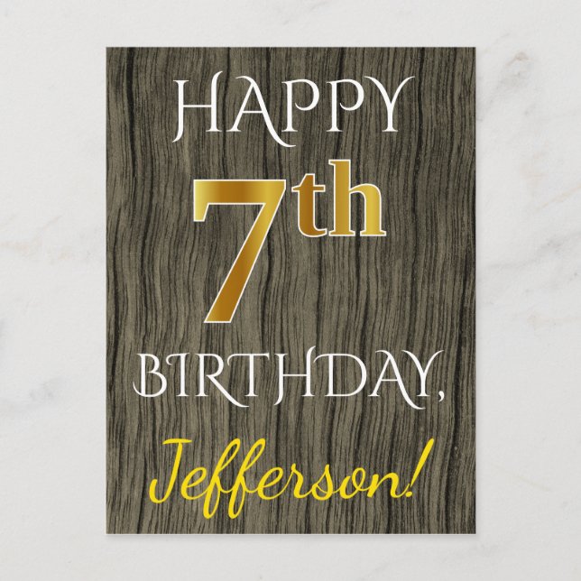 Imitate Holz, Imitate Gold 7. Geburtstag + Individ Postkarte (Vorderseite)
