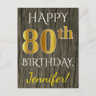 Imitate Holz, Imitate Gold 80. Geburtstag + Indivi Postkarte