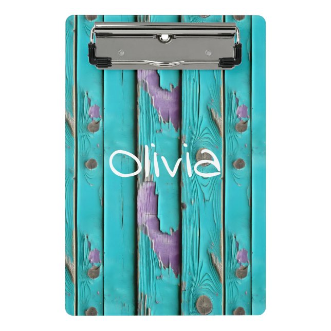 Imitate Holz Lila und Türkis Blau Mini Klemmbrett (Vorderseite)