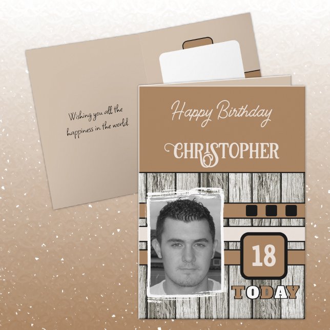 Imitate Holz rustikal 18. braunes Foto Geburtstag Karte (Von Creator hochgeladen)