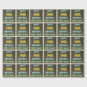 Imitate Holz, Textanstrich, 14. Geburtstag + Name Geschenkpapier
