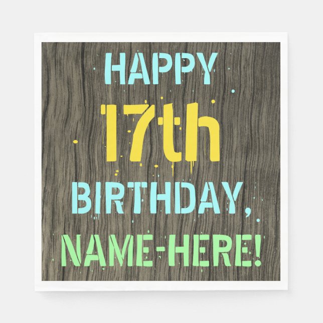 Imitate Holz, Textanstrich, 17. Geburtstag + Name Serviette (Vorderseite)