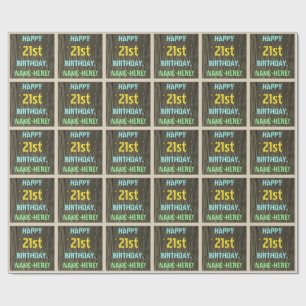 Imitate Holz, Textanstrich, 21. Geburtstag + Name Geschenkpapier