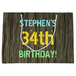 Imitate Holz, Textanstrich, 34. Geburtstag + Name Große Geschenktüte