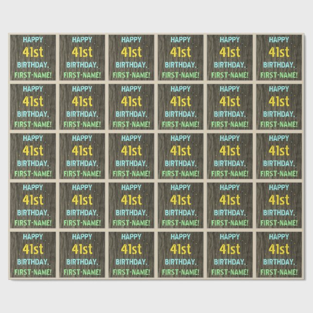 Imitate Holz, Textanstrich, 41. Geburtstag + Name Geschenkpapier (Flach)