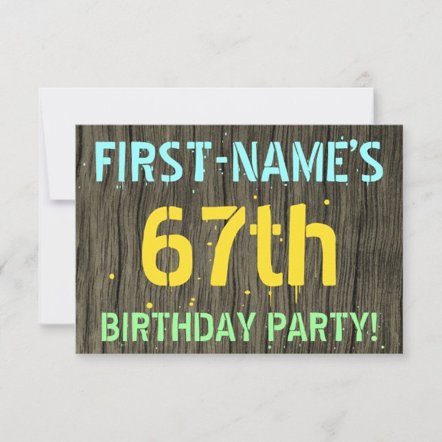 Imitate Holz, Textanstrich, 67. Geburtstag + Name Einladung (Vorderseite)
