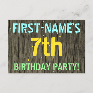 Imitate Holz, Textanstrich, 7. Geburtstag + Name Einladung