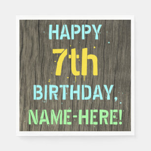 Imitate Holz, Textanstrich, 7. Geburtstag + Name Serviette