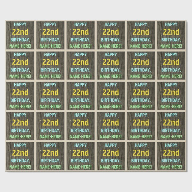 Imitate Holz, Textanzeige gestrichen, 22. Geburtst Geschenkpapier (Flach)
