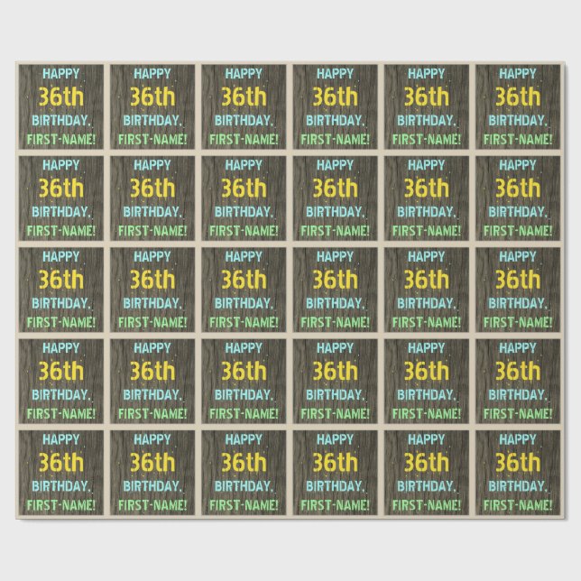 Imitate Holz, Textanzeige gestrichen, 36. Geburtst Geschenkpapier (Flach)