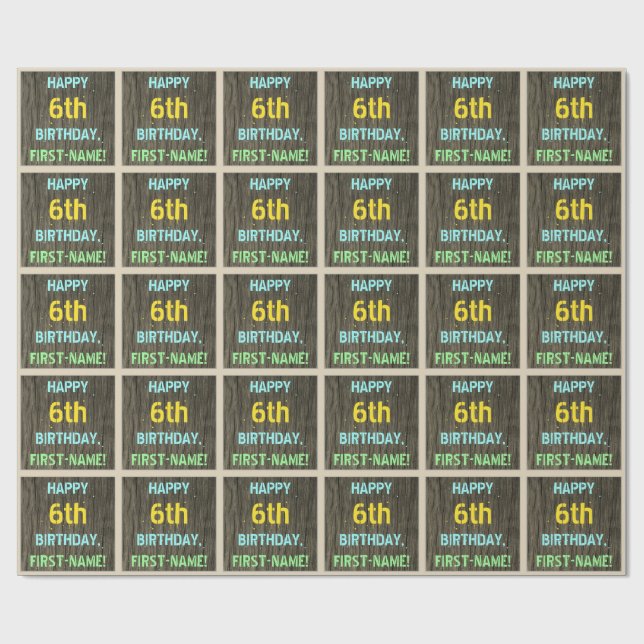 Imitate Holz, Textanzeige gestrichen, 6. Geburtsta Geschenkpapier (Flach)