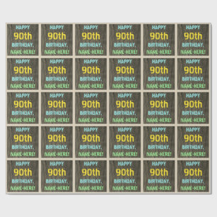 Imitate Holz, Textanzeige gestrichen, 90. Geburtst Geschenkpapier