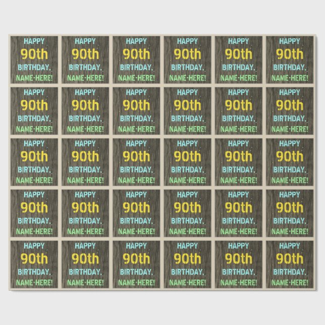 Imitate Holz, Textanzeige gestrichen, 90. Geburtst Geschenkpapier (Flach)