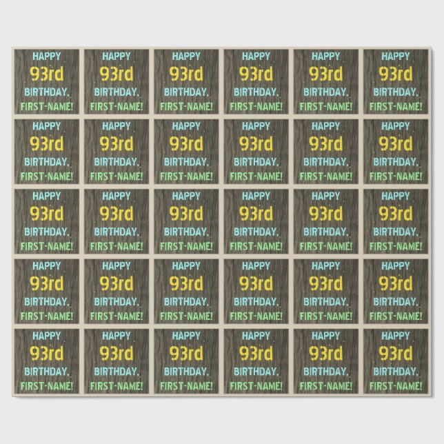 Imitate Holz, Textanzeige gestrichen, 93. Geburtst Geschenkpapier (Flach)