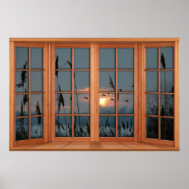 Imitate Holzbow-Fenstertäuschung - Vogelschloss Poster
