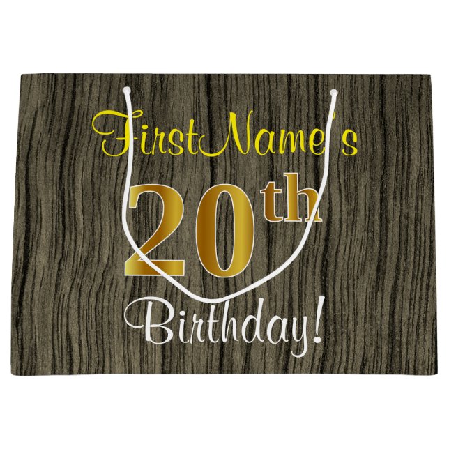 Imitate Holzschauen, Imitate Gold 20. Geburtstag + Große Geschenktüte (Vorderseite)