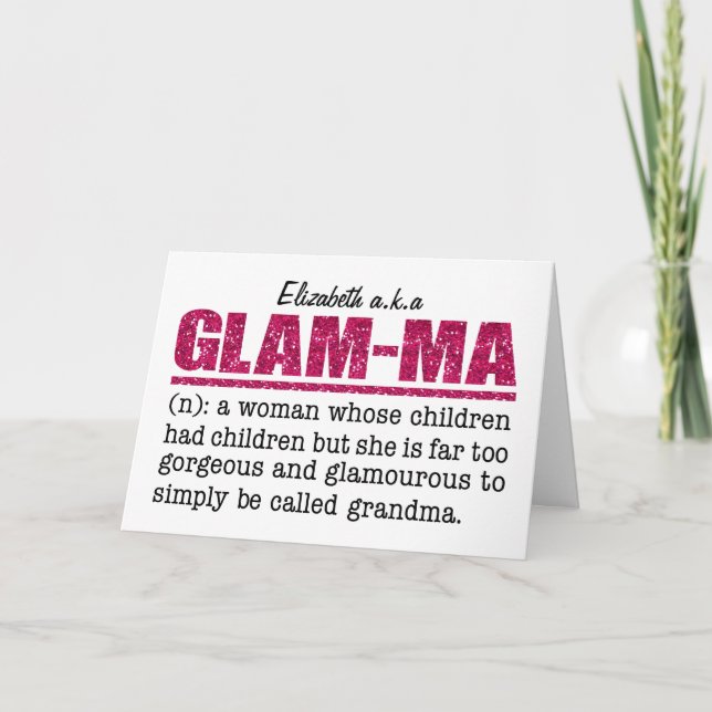 Imitate Hot Pink Glitzer Glam-Ma Karte (Vorderseite)