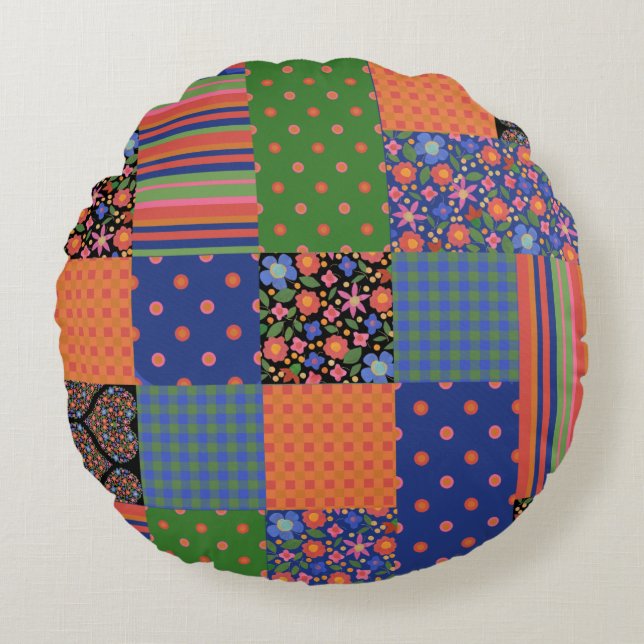 Imitate im Folklostik Patchwork Rundwurfkissen Rundes Kissen (Vorderseite)