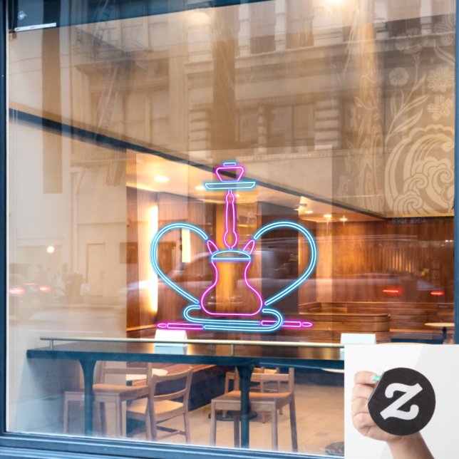 Imitate im Rauchshop Neon Signboard Hookah Pipe Fensteraufkleber (Café-Fenster)