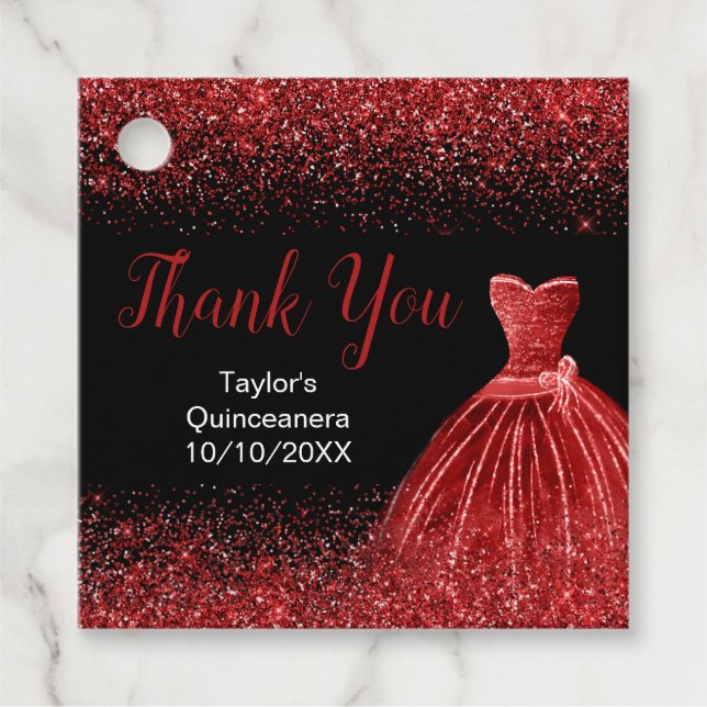 Imitate in Helle Rot-Dress-Glitzer Quinceanera Geschenkanhänger (Vorderseite)