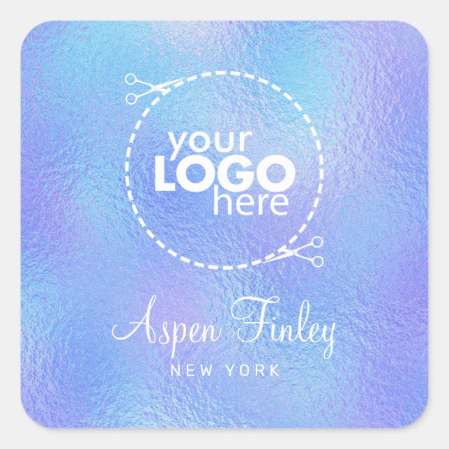 Imitate Iridescent Foil Elegante Logo-Aufkleber Quadratischer Aufkleber (Vorderseite)