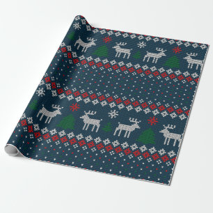 Imitate Knittern Muster Weihnachtsbaum und Hirsch Geschenkpapier