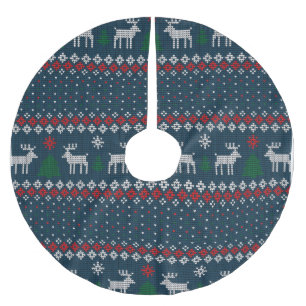 Imitate Knittern Muster Weihnachtsbaum und Hirsch Polyester Weihnachtsbaumdecke