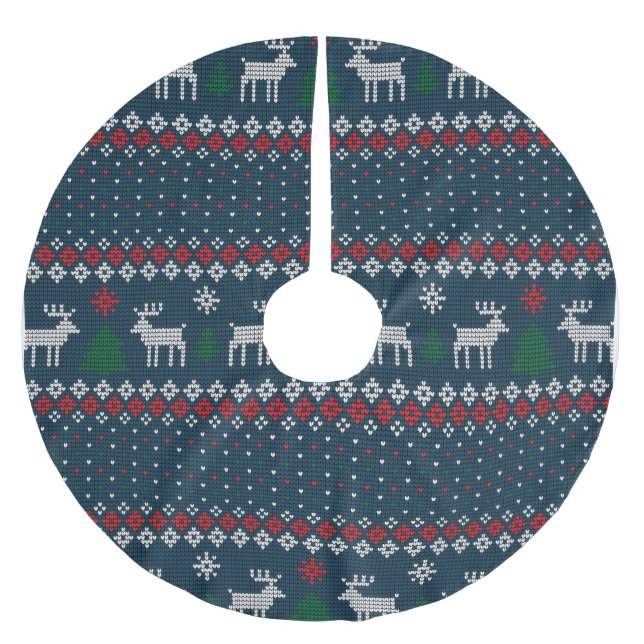 Imitate Knittern Muster Weihnachtsbaum und Hirsch Polyester Weihnachtsbaumdecke (Vorderseite)