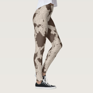 Imitate Kuh drucken, braun und cremefarben Leggings